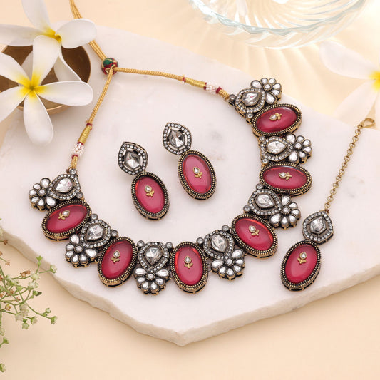 Maroon Color Kundan Jewellery Set Featuring Classic Traditional Fashion Jewelry Style