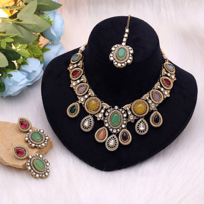 Multi Color Kundan Jewellery Set Crafted for Stylish Festive Ethnic Wear