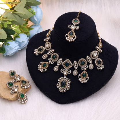 Green Color Kundan Jewellery Set with Elegant Handmade Traditional Designer Finish
