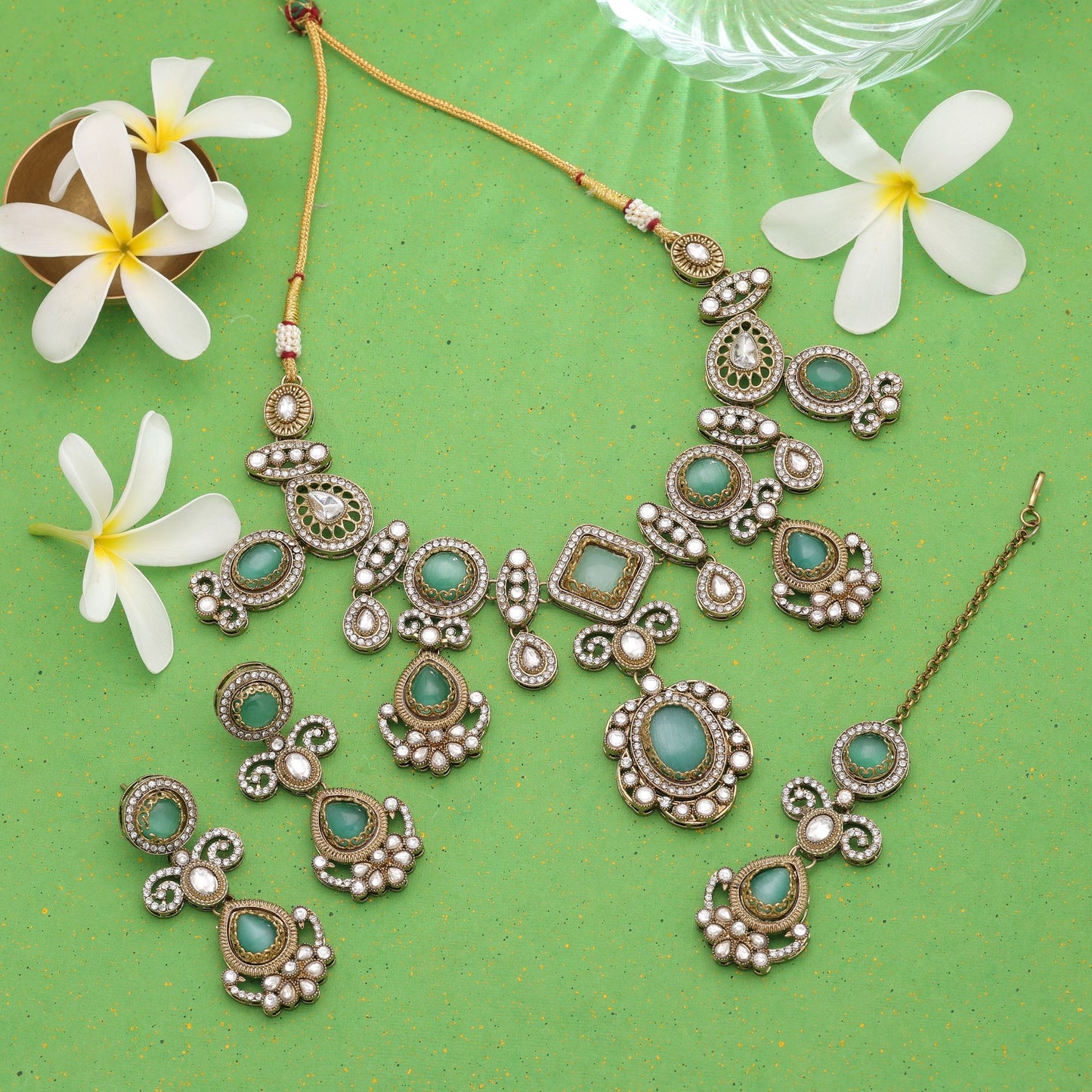 Light Green Color Kundan Jewellery Set Featuring Beautiful Ethnic Fashion Style