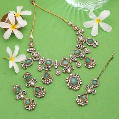 Light Green Color Kundan Jewellery Set Featuring Beautiful Ethnic Fashion Style