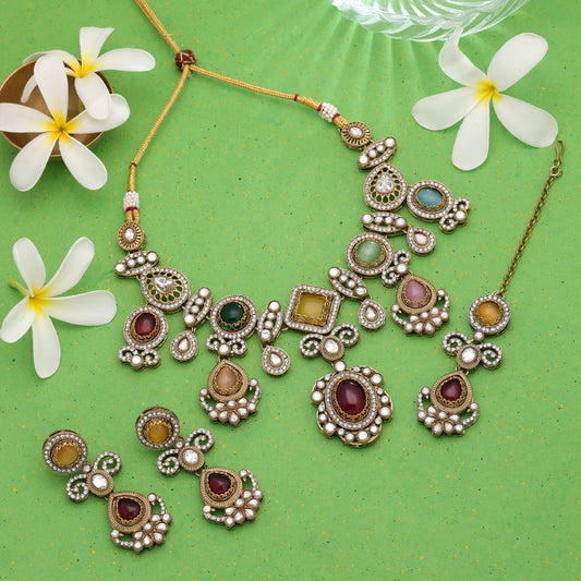 Multi Color Kundan Jewellery Set Featuring Premium Wedding Jewelry Collection