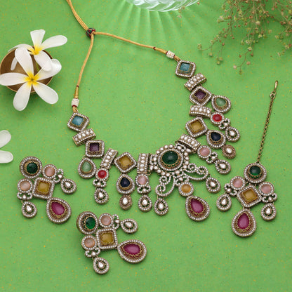 Multi Color Kundan Jewellery Set with Stylish Ethnic Festive Fashion Appeal