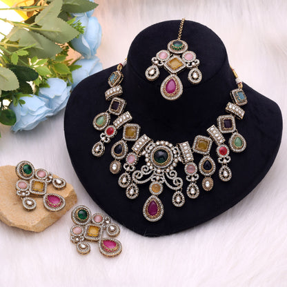 Multi Color Kundan Jewellery Set with Stylish Ethnic Festive Fashion Appeal