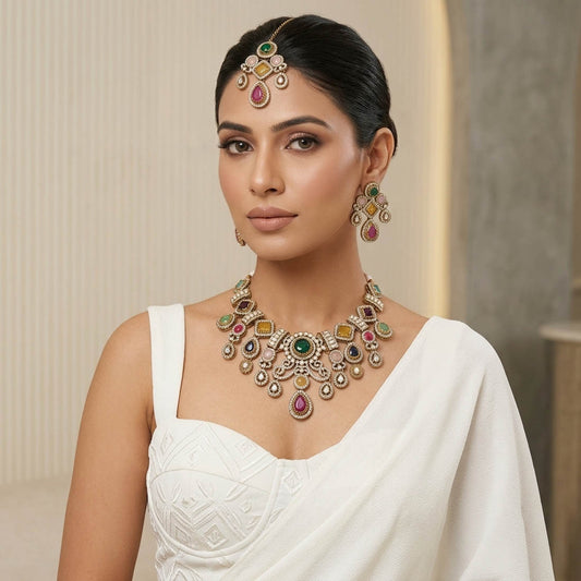 Multi Color Kundan Jewellery Set with Stylish Ethnic Festive Fashion Appeal