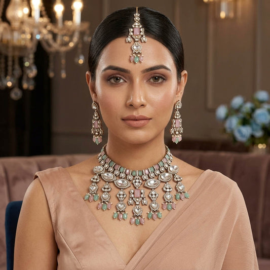Multi Color Kundan Jewellery Set Crafted with Beautiful Traditional Designer Style