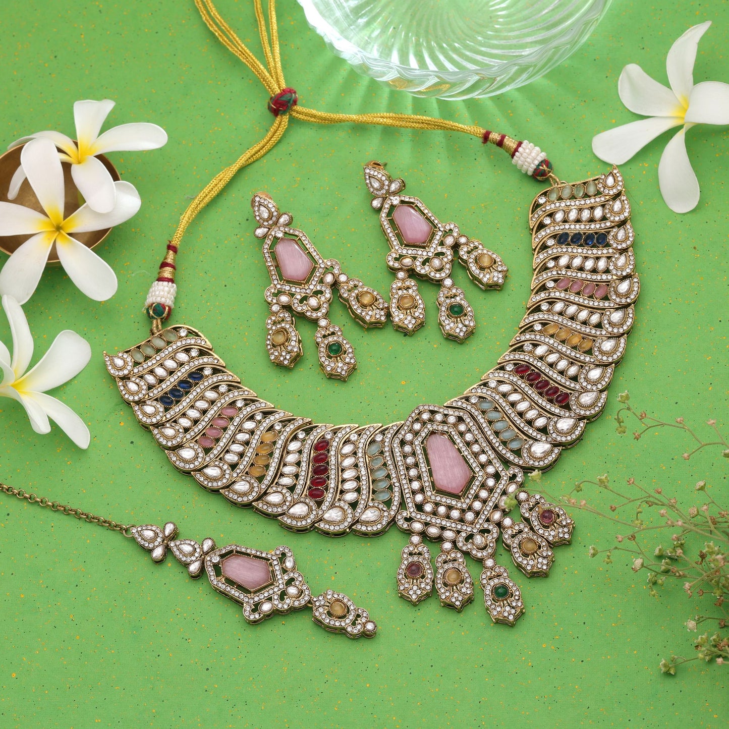 Multi Color Kundan Jewellery Set Featuring Royal Handmade Jewelry Fashion Look