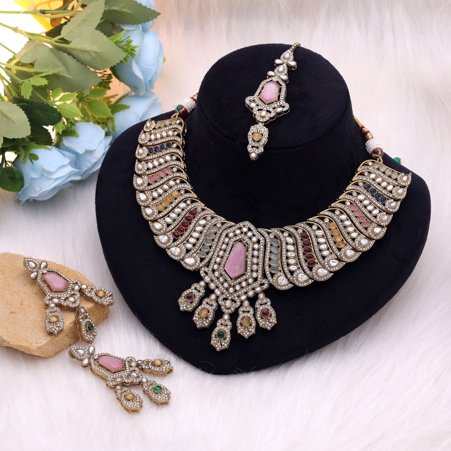 Multi Color Kundan Jewellery Set Featuring Royal Handmade Jewelry Fashion Look