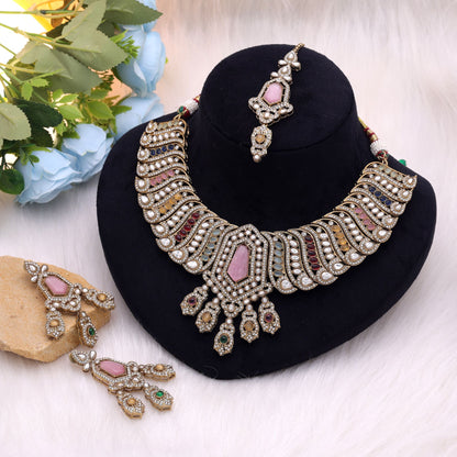 Multi Color Kundan Jewellery Set Featuring Royal Handmade Jewelry Fashion Look
