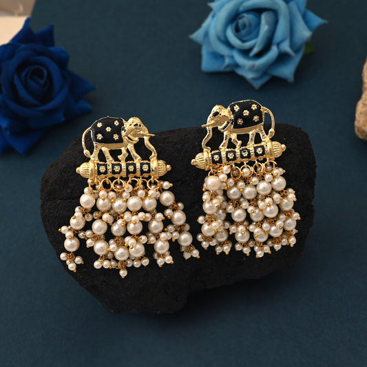 Stilvolle schwarze Meenakari-Ohrringe im Elefanten-Design, perfekt für ethnische Partymode
