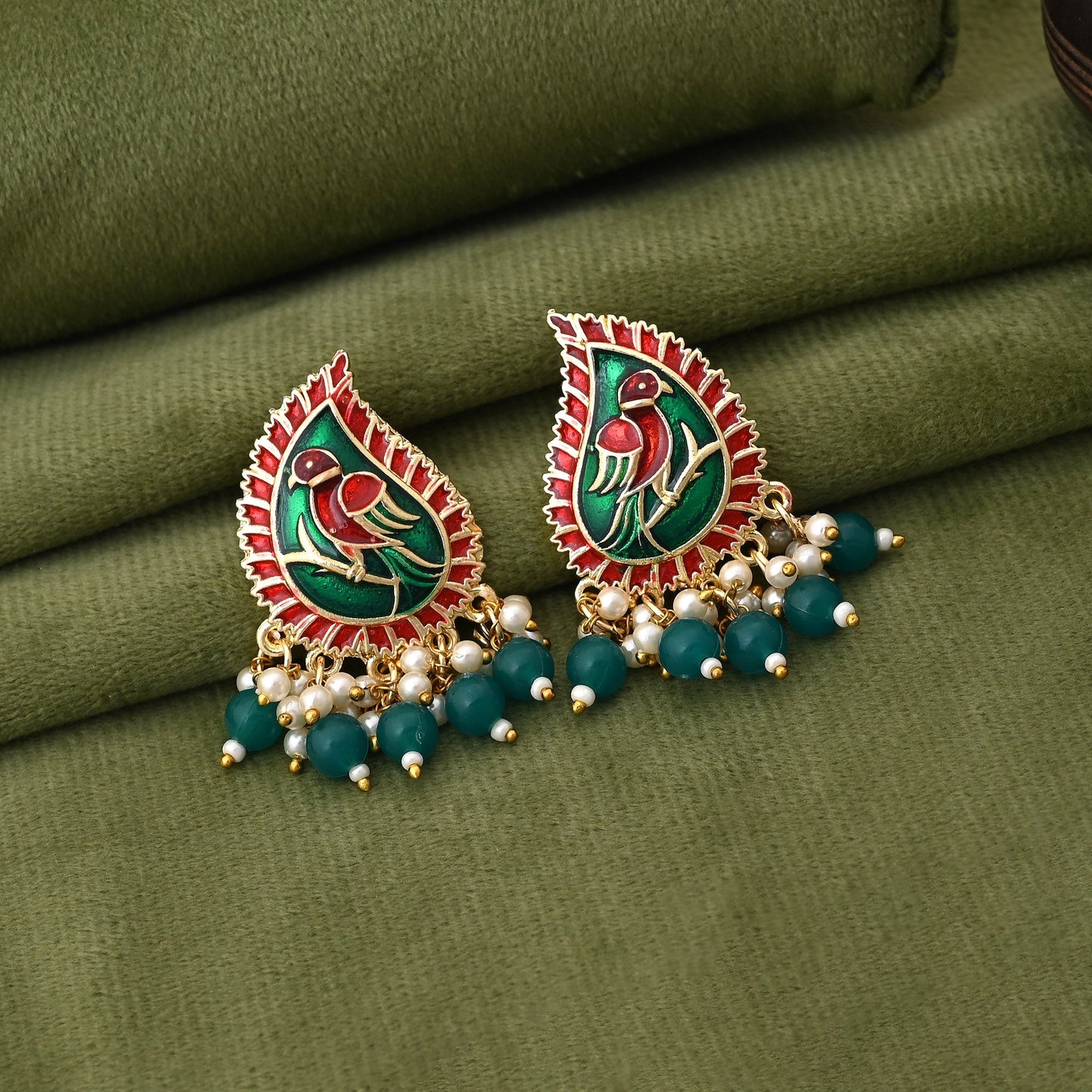 Classic Green Color Meenakari Earrings Perfect For Festive Wear And Daily Outfits