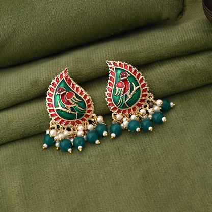 Classic Green Color Meenakari Earrings Perfect For Festive Wear And Daily Outfits