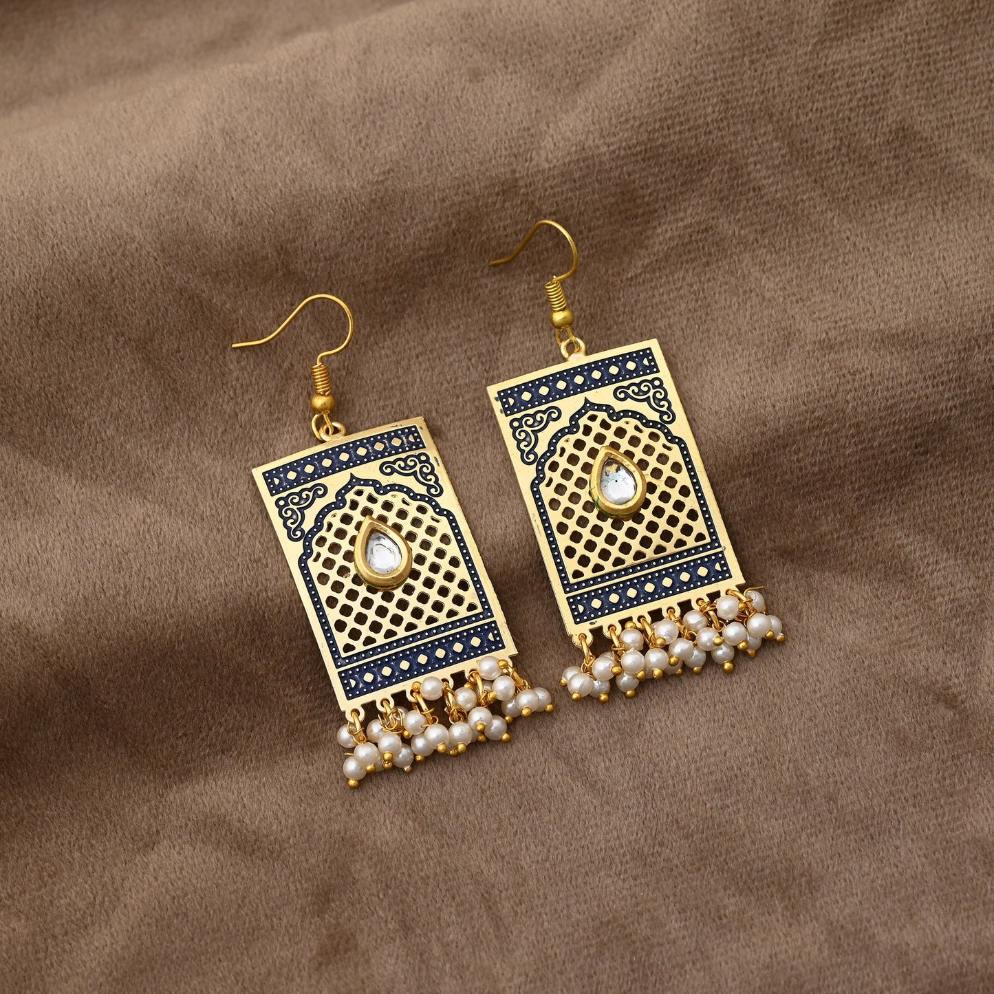 Attractive Blue Color Meenakari Earrings Perfect For Festivals, Parties, And Ethnic Outfits