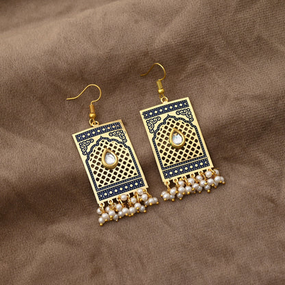 Attractive Blue Color Meenakari Earrings Perfect For Festivals, Parties, And Ethnic Outfits