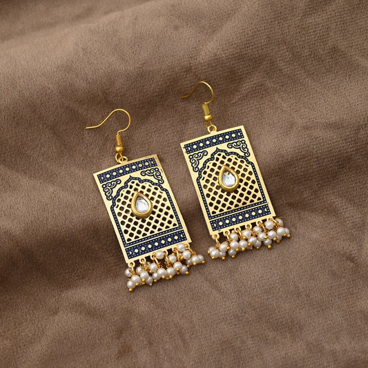 Attractive Blue Color Meenakari Earrings Perfect For Festivals, Parties, And Ethnic Outfits
