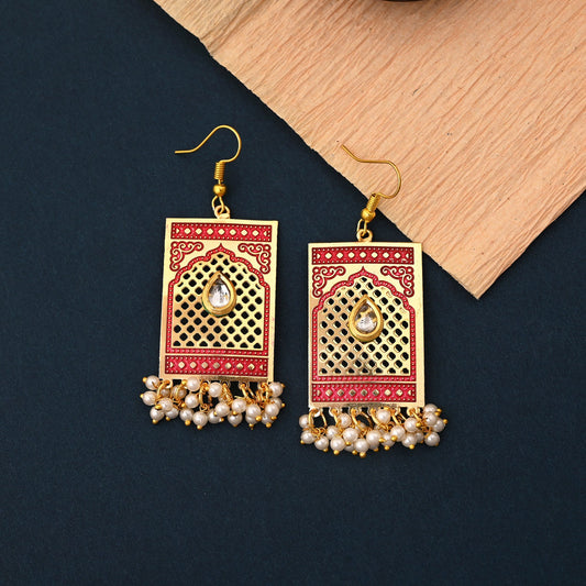 Royal Red Color Meenakari Earrings Crafted For Weddings And Indian Cultural Events
