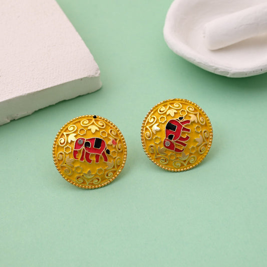 Royal Yellow Farbe Mint Meena Elefant Design Meenakari Ohrringe mit exquisiter Arbeit