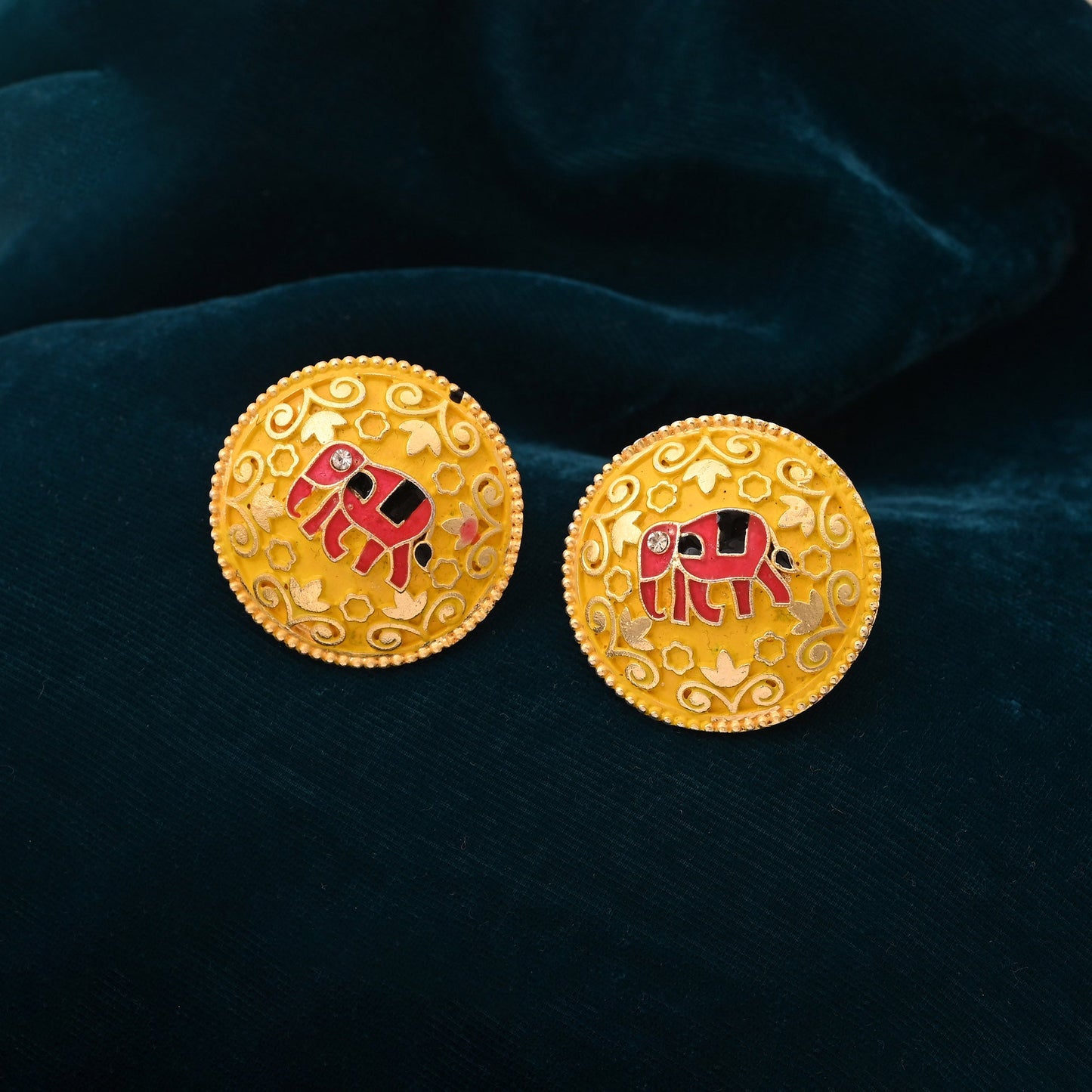 Royal Yellow Farbe Mint Meena Elefant Design Meenakari Ohrringe mit exquisiter Arbeit