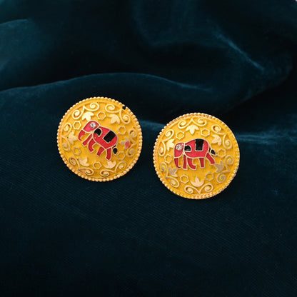 Royal Yellow Farbe Mint Meena Elefant Design Meenakari Ohrringe mit exquisiter Arbeit