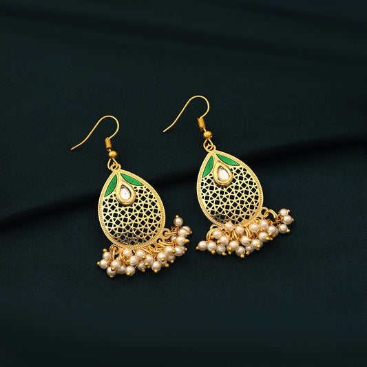 Classic Green Color Meenakari Earrings Perfect For Weddings, Festivals, And Traditional Outfits