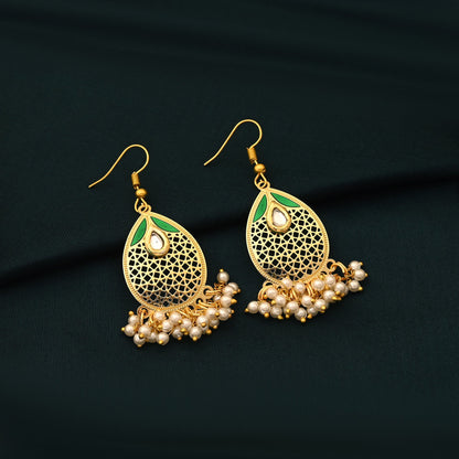 Classic Green Color Meenakari Earrings Perfect For Weddings, Festivals, And Traditional Outfits