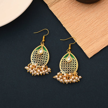 Classic Green Color Meenakari Earrings Perfect For Weddings, Festivals, And Traditional Outfits
