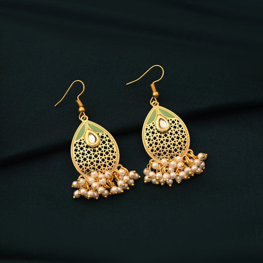 Elegant Pista Green Color Meenakari Earrings With Exquisite Handcrafted Enamel Work Design