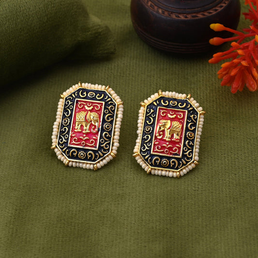 Stilvolle schwarze Meenakari-Ohrringe im Elefantendesign, perfekt für traditionelle indische Outfits