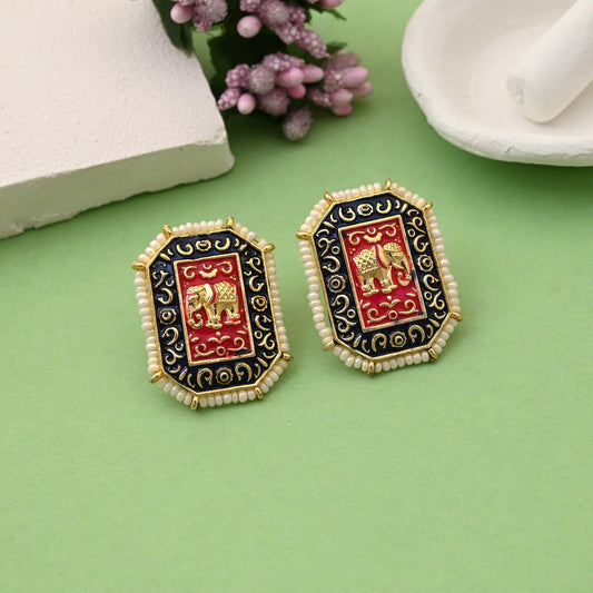 Stilvolle schwarze Meenakari-Ohrringe im Elefantendesign, perfekt für traditionelle indische Outfits