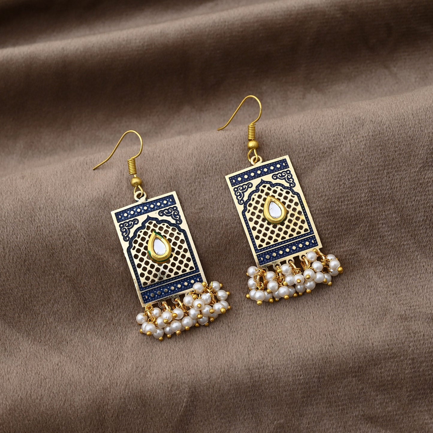 Stylish Blue Color Meenakari Earrings Perfect For Festivals And Elegant Ethnic Dressing