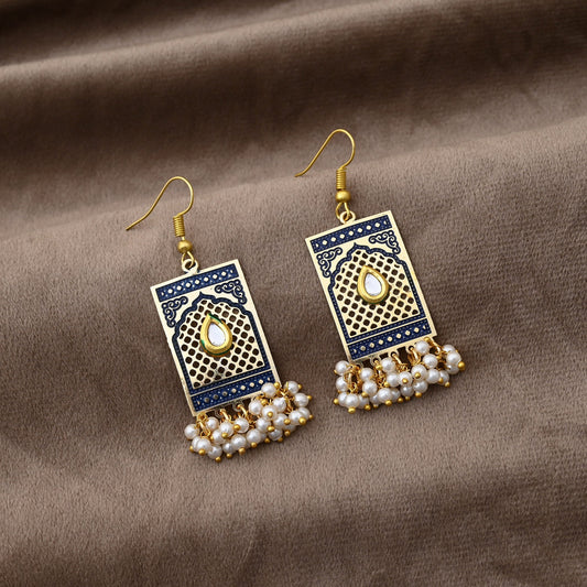 Stylish Blue Color Meenakari Earrings Perfect For Festivals And Elegant Ethnic Dressing