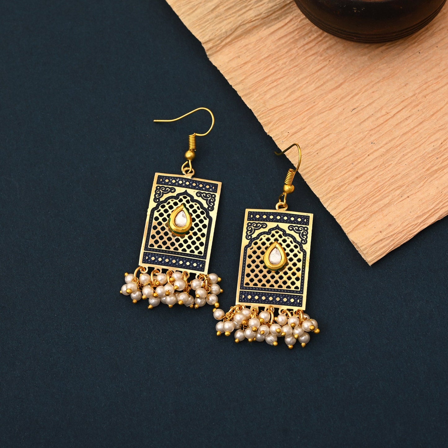 Stylish Blue Color Meenakari Earrings Perfect For Festivals And Elegant Ethnic Dressing