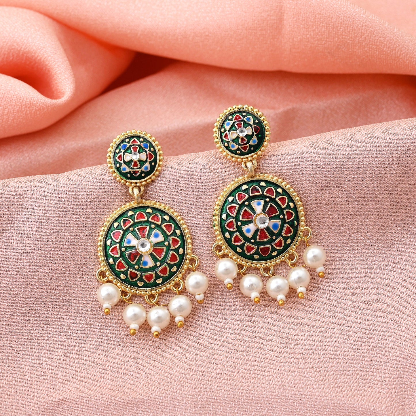Elegant Green Color Meenakari Earrings Perfect For Women’S Ethnic And Daily Fashion