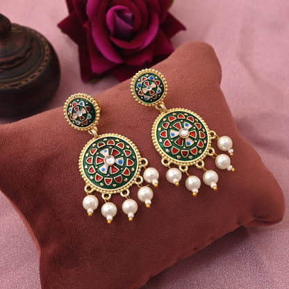Elegant Green Color Meenakari Earrings Perfect For Women’S Ethnic And Daily Fashion