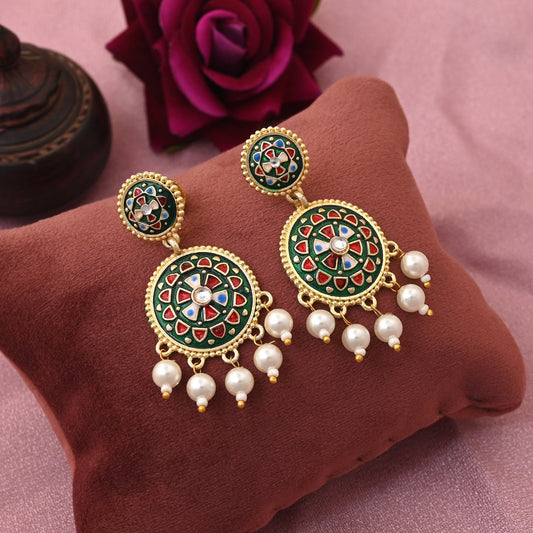 Elegant Green Color Meenakari Earrings Perfect For Women’S Ethnic And Daily Fashion