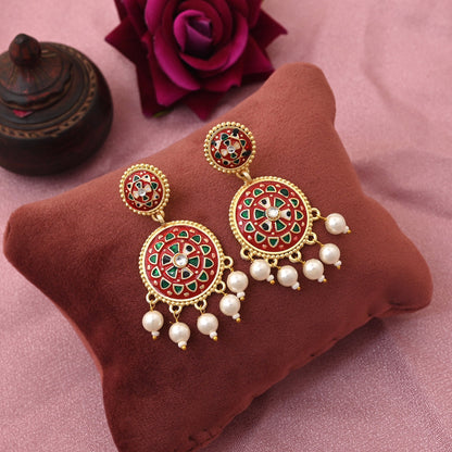 Exclusive Red Color Meenakari Earrings Designed For Traditional Cultural And Religious Festivals
