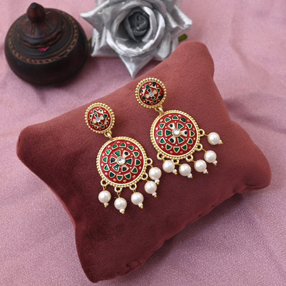 Exclusive Red Color Meenakari Earrings Designed For Traditional Cultural And Religious Festivals