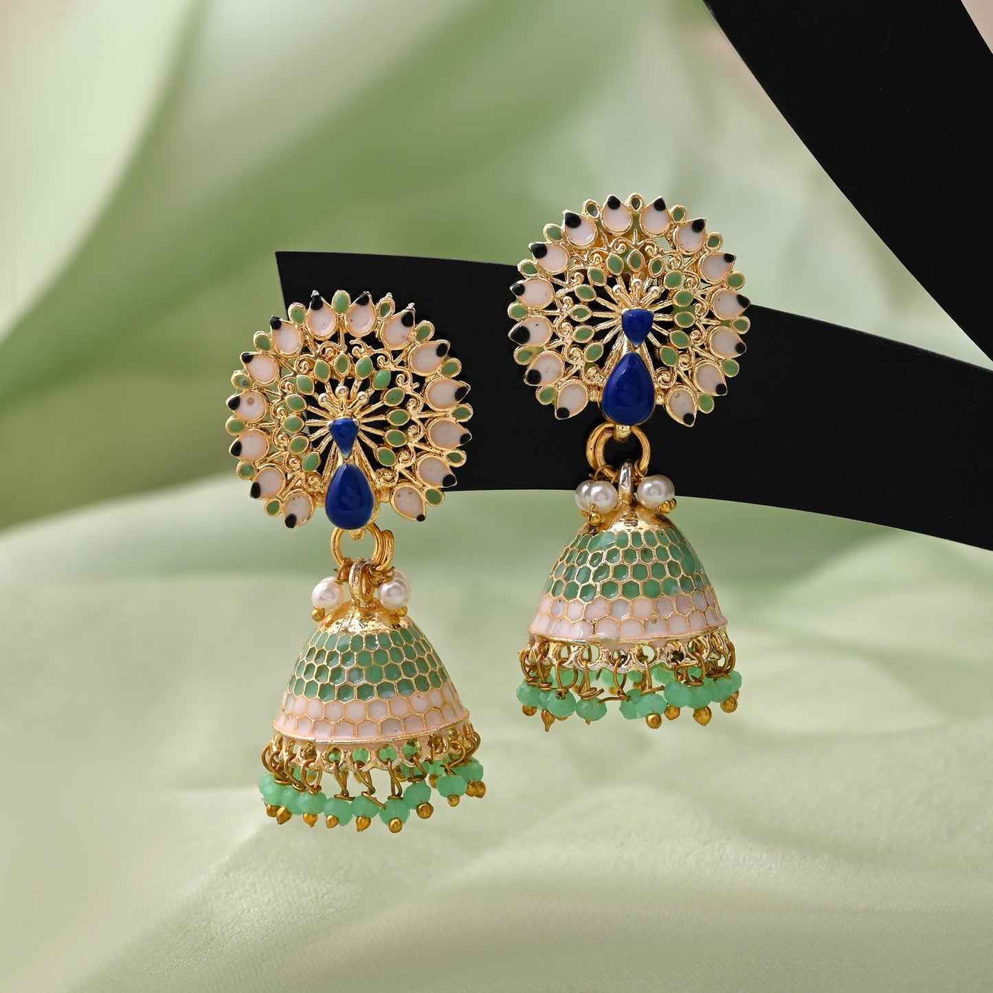 Attractive Pista Green Color Meenakari Earrings With Elegant Indian Handcrafted Jewelry Design