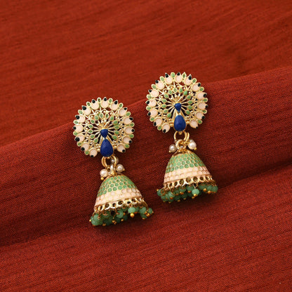 Attractive Pista Green Color Meenakari Earrings With Elegant Indian Handcrafted Jewelry Design