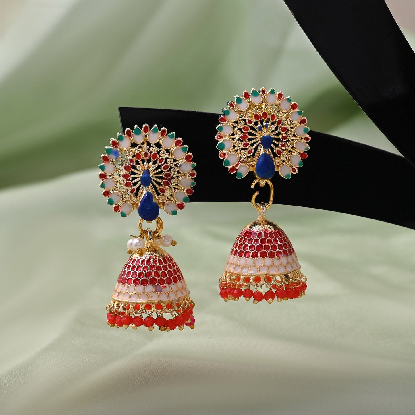 Beautiful Red Color Meenakari Earrings Perfect For Traditional Events And Elegant Outfits