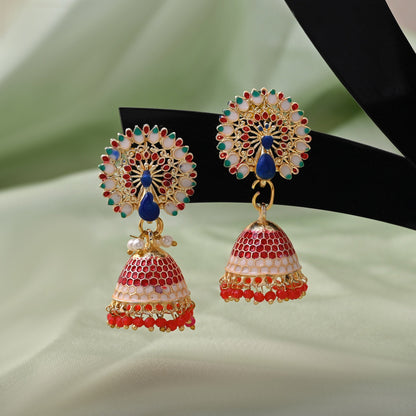 Beautiful Red Color Meenakari Earrings Perfect For Traditional Events And Elegant Outfits