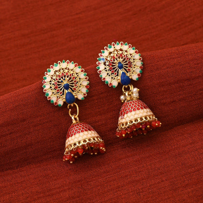 Beautiful Red Color Meenakari Earrings Perfect For Traditional Events And Elegant Outfits