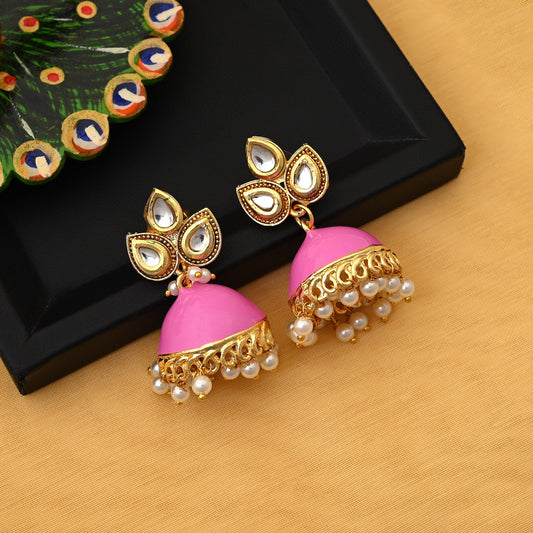 Gorgeous Pink Color Meenakari Earrings Crafted With Fine Detailing For Elegant Jewelry Style