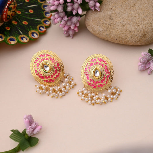 Elegant Rani Color Meenakari Earrings Perfect For Bridal Functions And Traditional Outfits