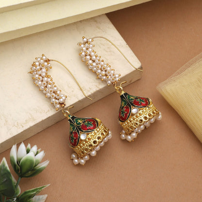 Royal Maroon &amp; Green Farbe Meenakari Ohrringe mit Steindetails für ethnische Kleidung