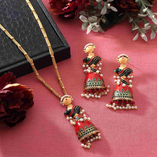 Artistic Maroon & Black Color Bani Thani Handpainted Meenakari Necklace Set