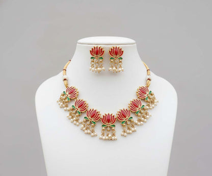 Rani Color Enamel Work Puwai Necklace For Ethnic And Traditional Outfits
