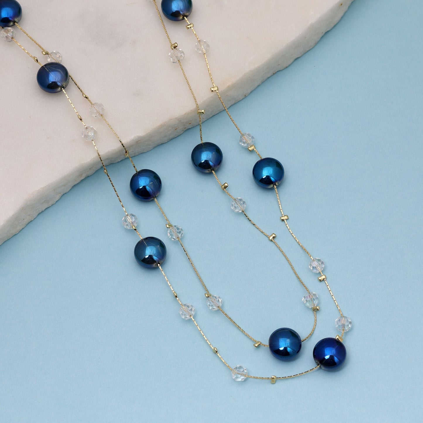 Blue Color Beaded Mala Featuring Elegant Decorative Handmade Bead Pattern