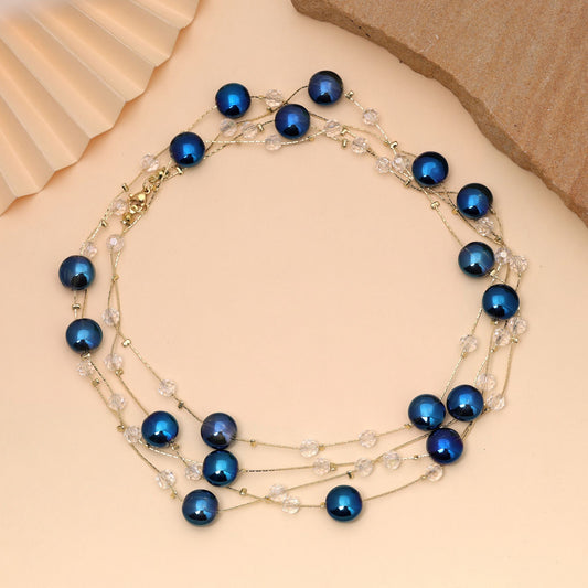 Blue Color Beaded Mala Featuring Elegant Decorative Handmade Bead Pattern