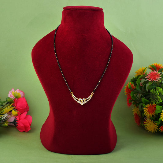 Gold Color American Diamond Mangalsutra With Intricate Pendant And Beads